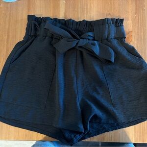 Black High-Waisted Shorts with Bow Tie